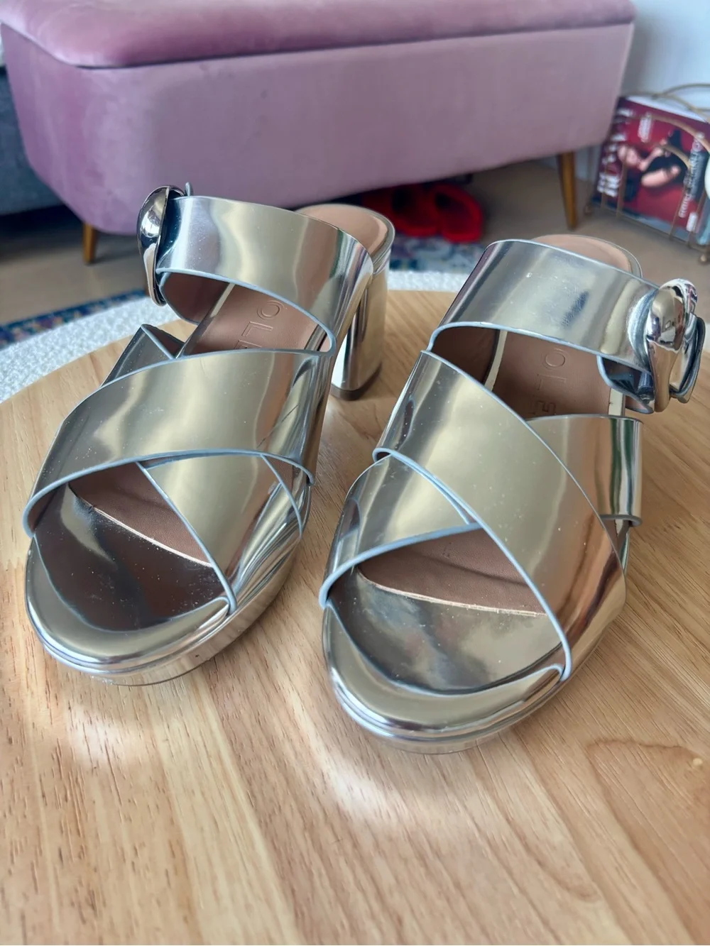 AEROSOLES Silver Metallic Platform Slide with Buckle